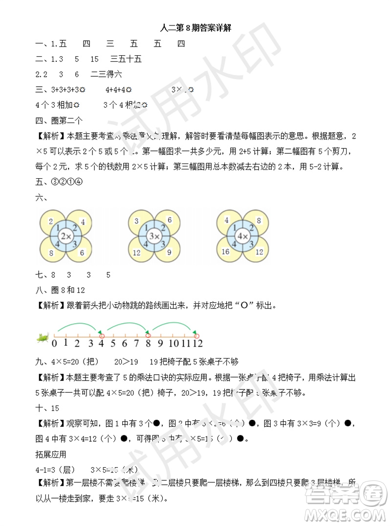 2023年秋學習方法報小學數(shù)學二年級上冊第5-8期人教版參考答案