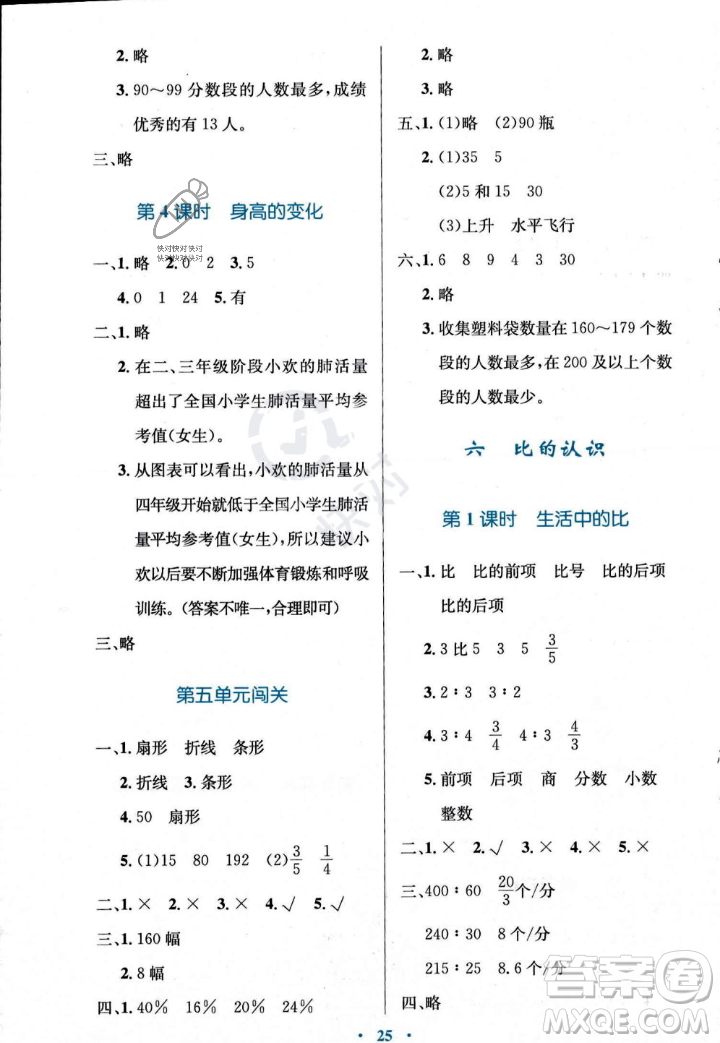 北京師范大學(xué)出版社2023年秋小學(xué)同步測控優(yōu)化設(shè)計六年級數(shù)學(xué)上冊北師大版答案