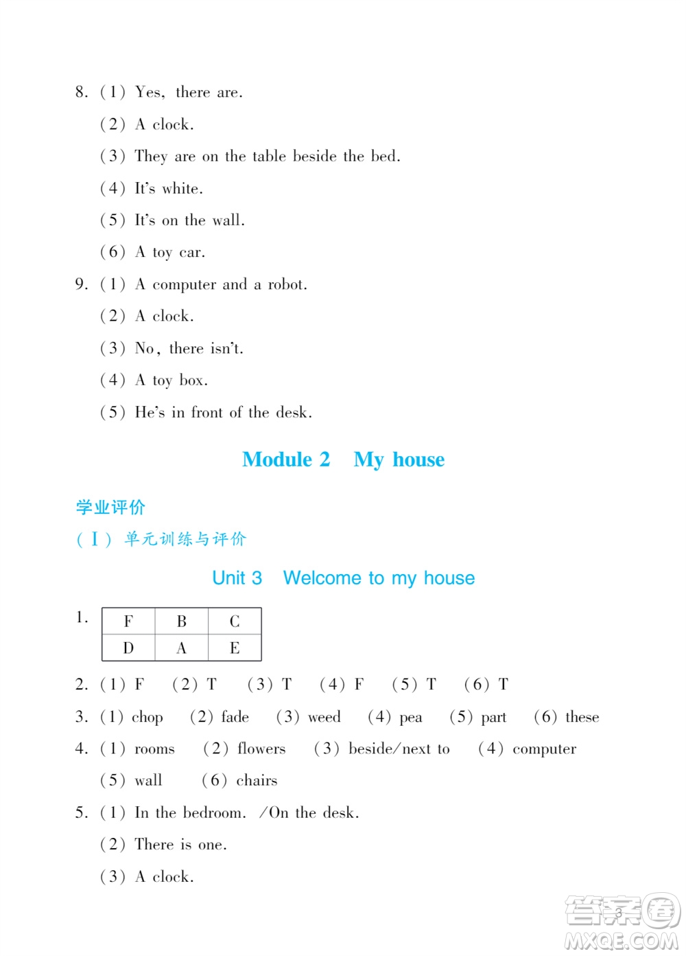 廣州出版社2023年秋陽光學業(yè)評價四年級英語上冊教科版參考答案