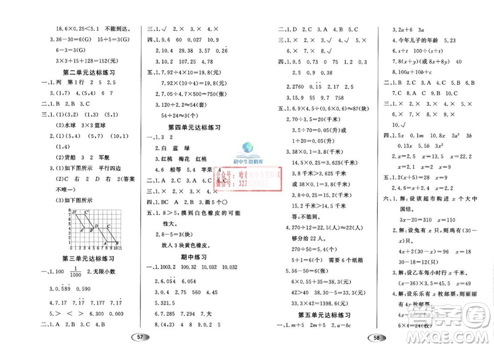 黑龍江教育出版社2023年秋資源與評價五年級數(shù)學上冊人教版參考答案