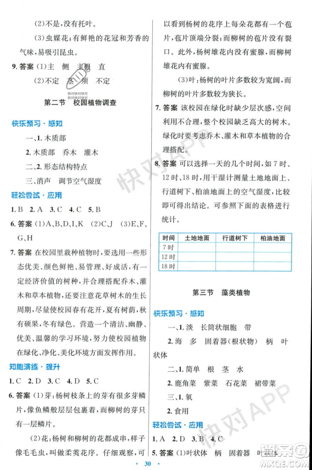 人民教育出版社2023年秋初中同步測(cè)控優(yōu)化設(shè)計(jì)七年級(jí)生物學(xué)上冊(cè)冀少版福建專版答案