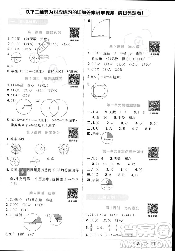 江西教育出版社2023年秋陽(yáng)光同學(xué)課時(shí)優(yōu)化作業(yè)六年級(jí)數(shù)學(xué)上冊(cè)冀教版答案