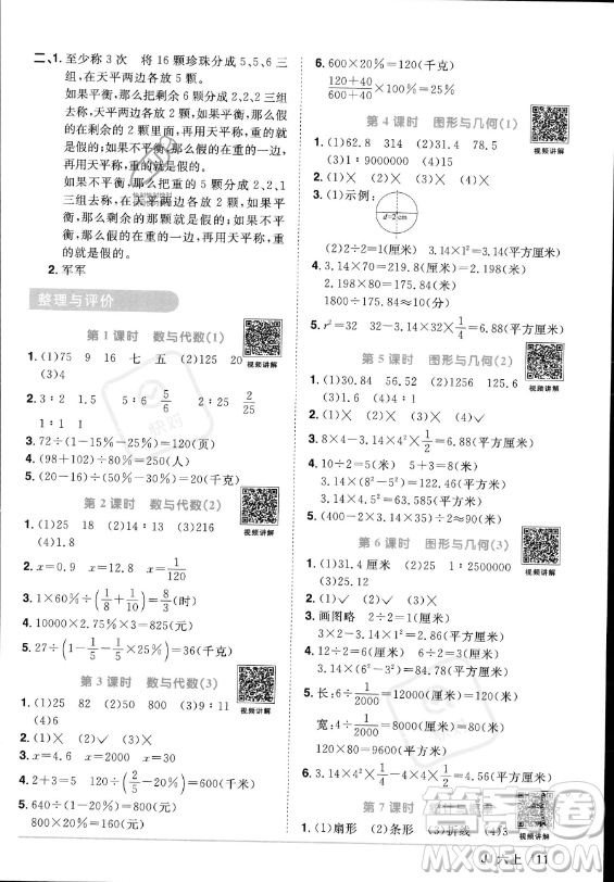 江西教育出版社2023年秋陽(yáng)光同學(xué)課時(shí)優(yōu)化作業(yè)六年級(jí)數(shù)學(xué)上冊(cè)冀教版答案