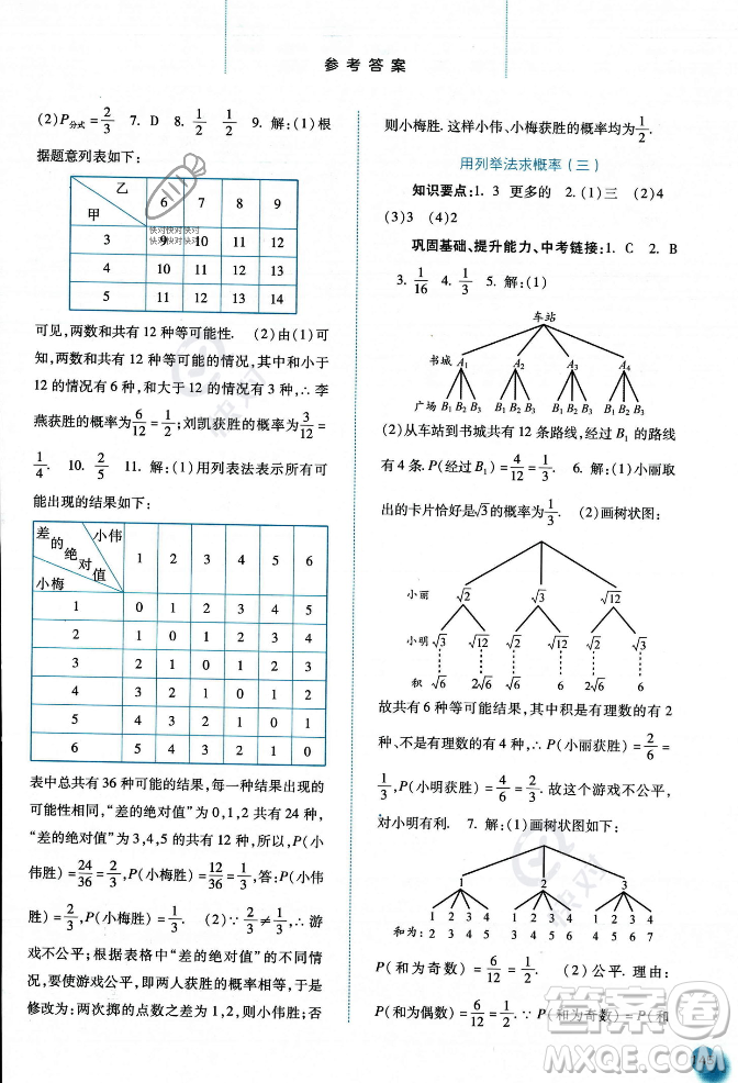 河北人民出版社2023年秋同步訓(xùn)練九年級(jí)數(shù)學(xué)上冊(cè)人教版答案