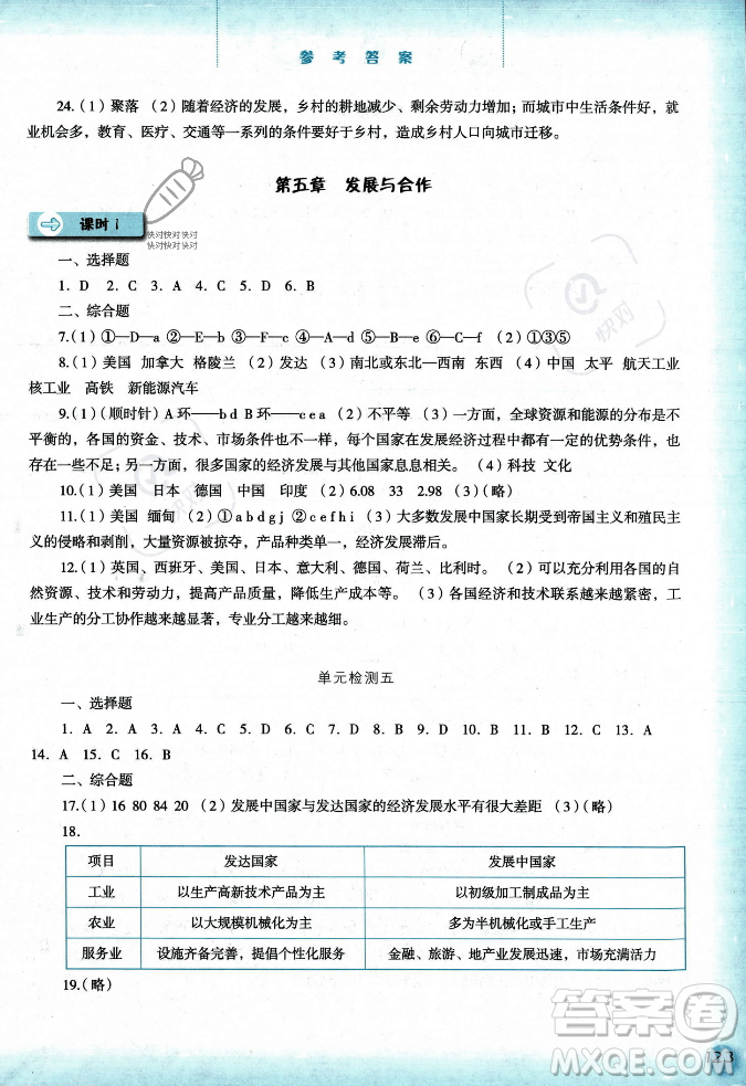 河北人民出版社2023年秋同步訓(xùn)練七年級(jí)地理上冊(cè)人教版答案