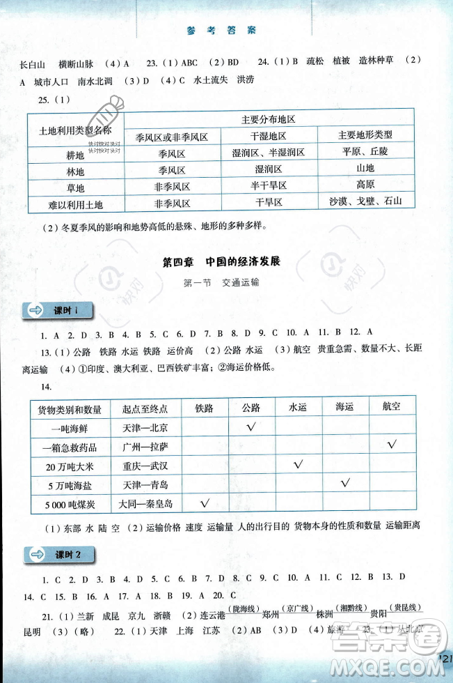 河北人民出版社2023年秋同步訓(xùn)練八年級(jí)地理上冊(cè)人教版答案