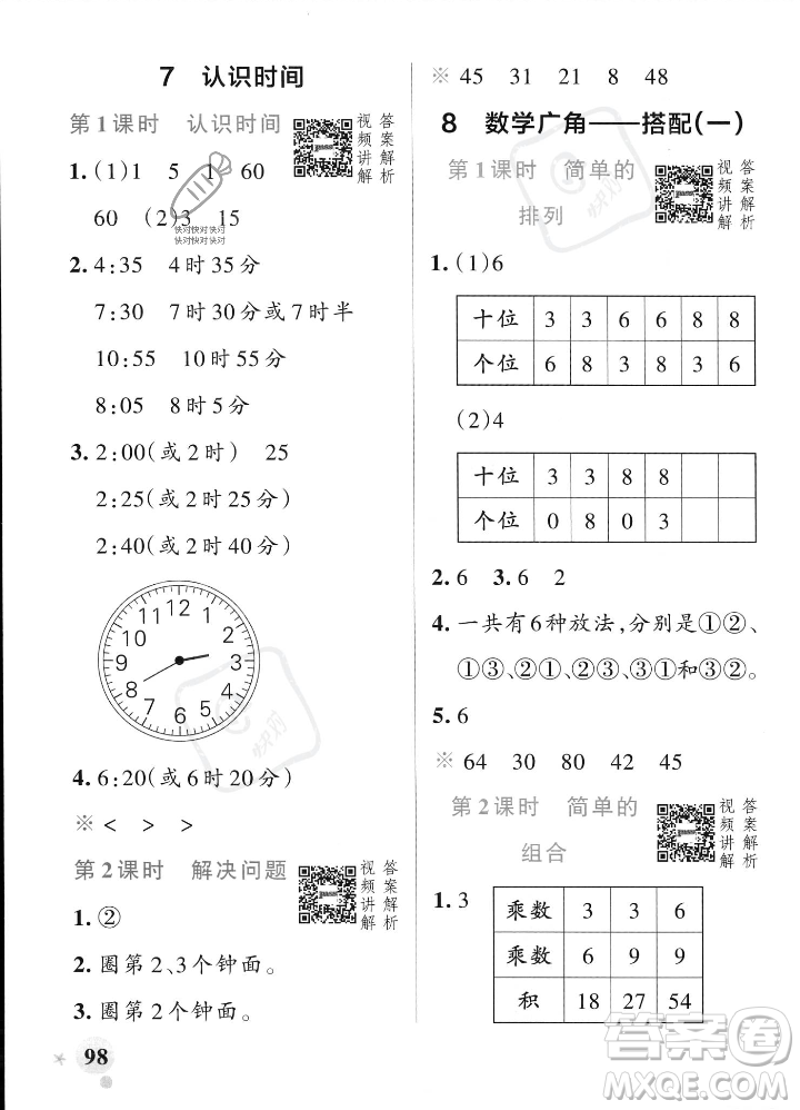 遼寧教育出版社2023年秋PASS小學(xué)學(xué)霸作業(yè)本二年級數(shù)學(xué)上冊人教版答案