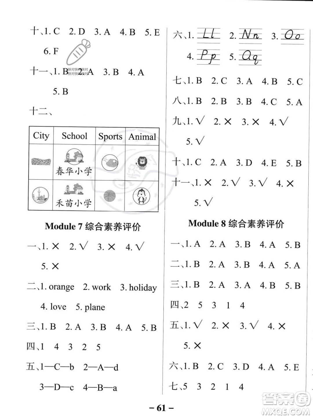 遼寧教育出版社2023年秋PASS小學(xué)學(xué)霸作業(yè)本二年級(jí)英語(yǔ)上冊(cè)外研版一起點(diǎn)答案