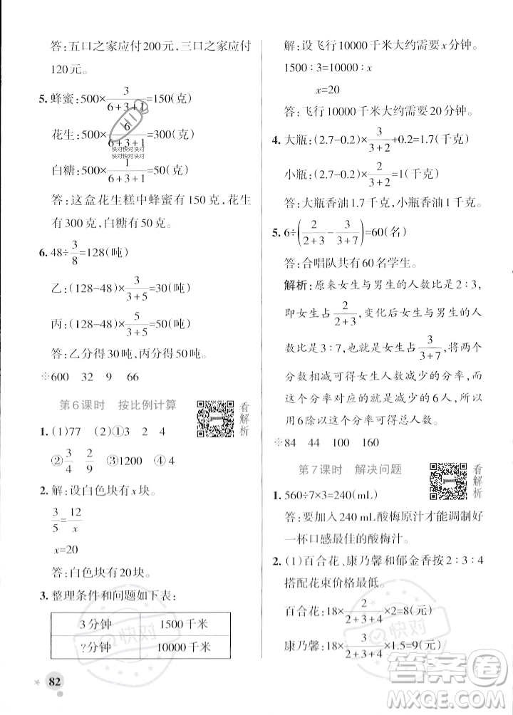 遼寧教育出版社2023年秋PASS小學(xué)學(xué)霸作業(yè)本六年級數(shù)學(xué)上冊冀教版答案