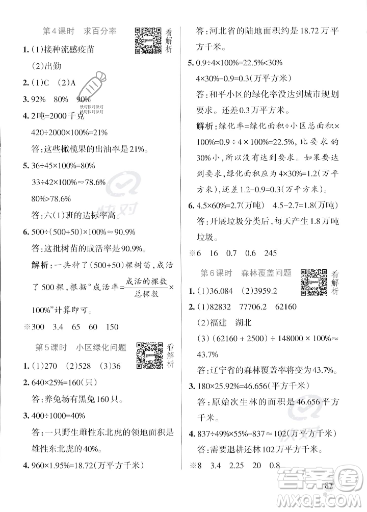 遼寧教育出版社2023年秋PASS小學(xué)學(xué)霸作業(yè)本六年級數(shù)學(xué)上冊冀教版答案