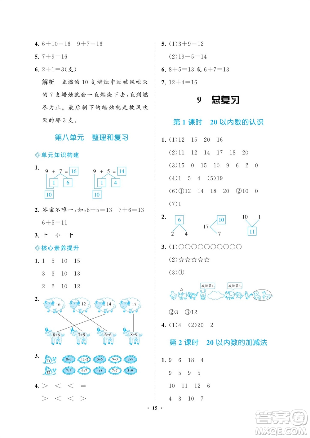 海南出版社2023年秋新課程學(xué)習(xí)指導(dǎo)一年級數(shù)學(xué)上冊人教版參考答案