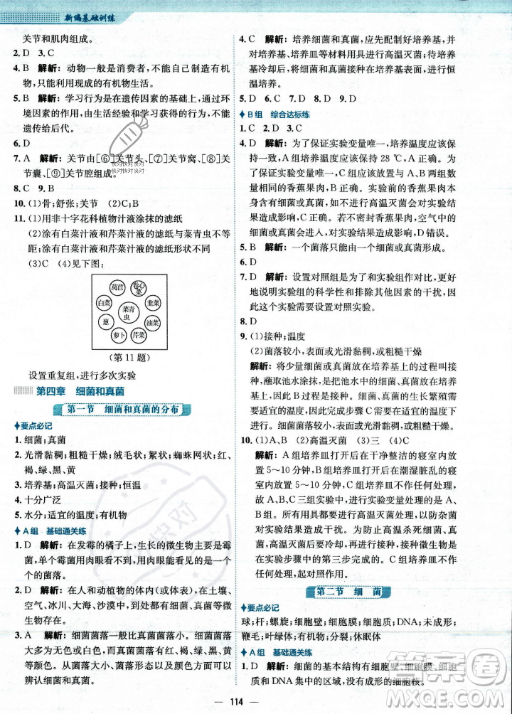 安徽教育出版社2023年秋新編基礎(chǔ)訓(xùn)練八年級生物學(xué)上冊人教版答案