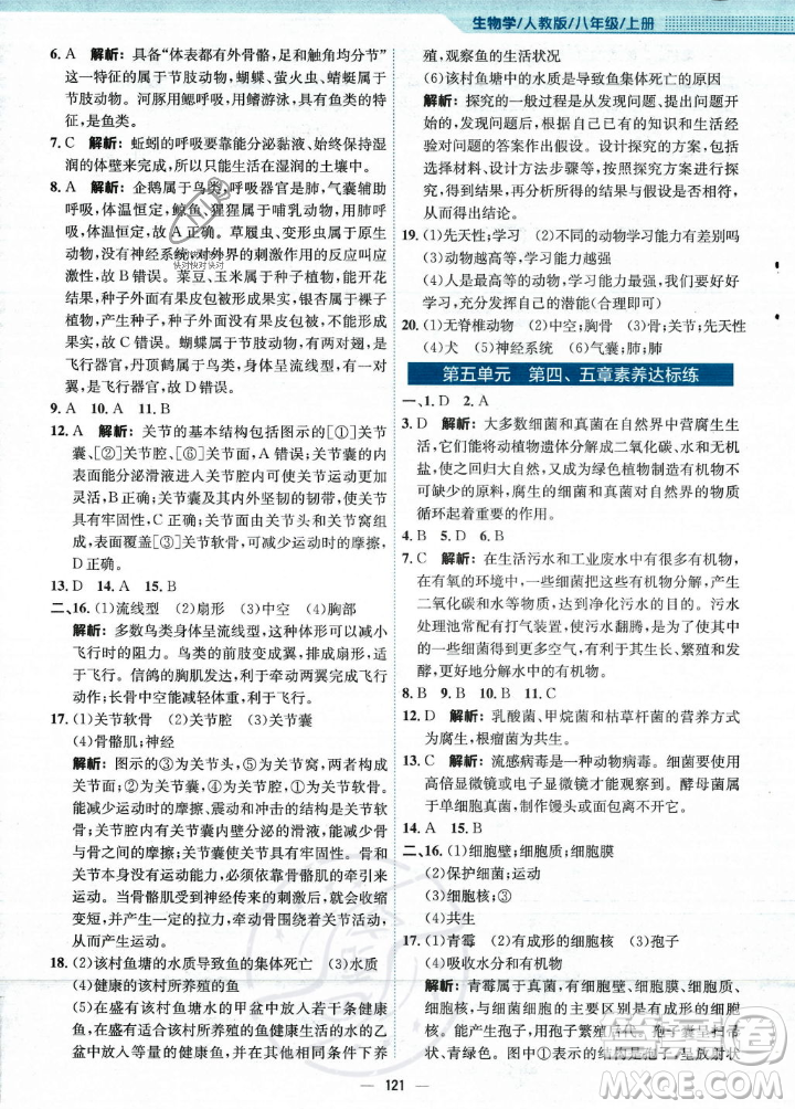 安徽教育出版社2023年秋新編基礎(chǔ)訓(xùn)練八年級生物學(xué)上冊人教版答案