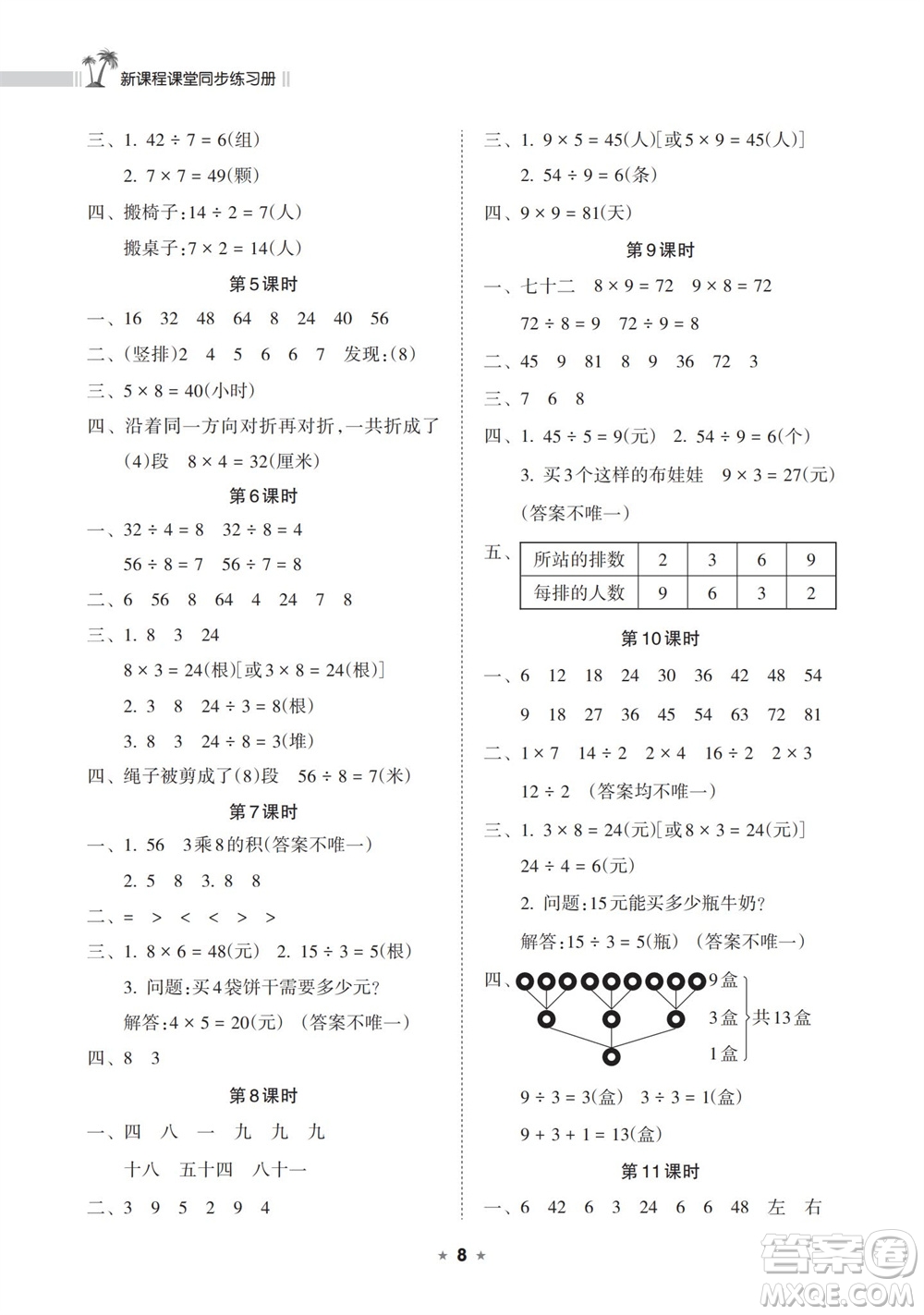 海南出版社2023年秋新課程課堂同步練習(xí)冊(cè)二年級(jí)數(shù)學(xué)上冊(cè)蘇教版參考答案