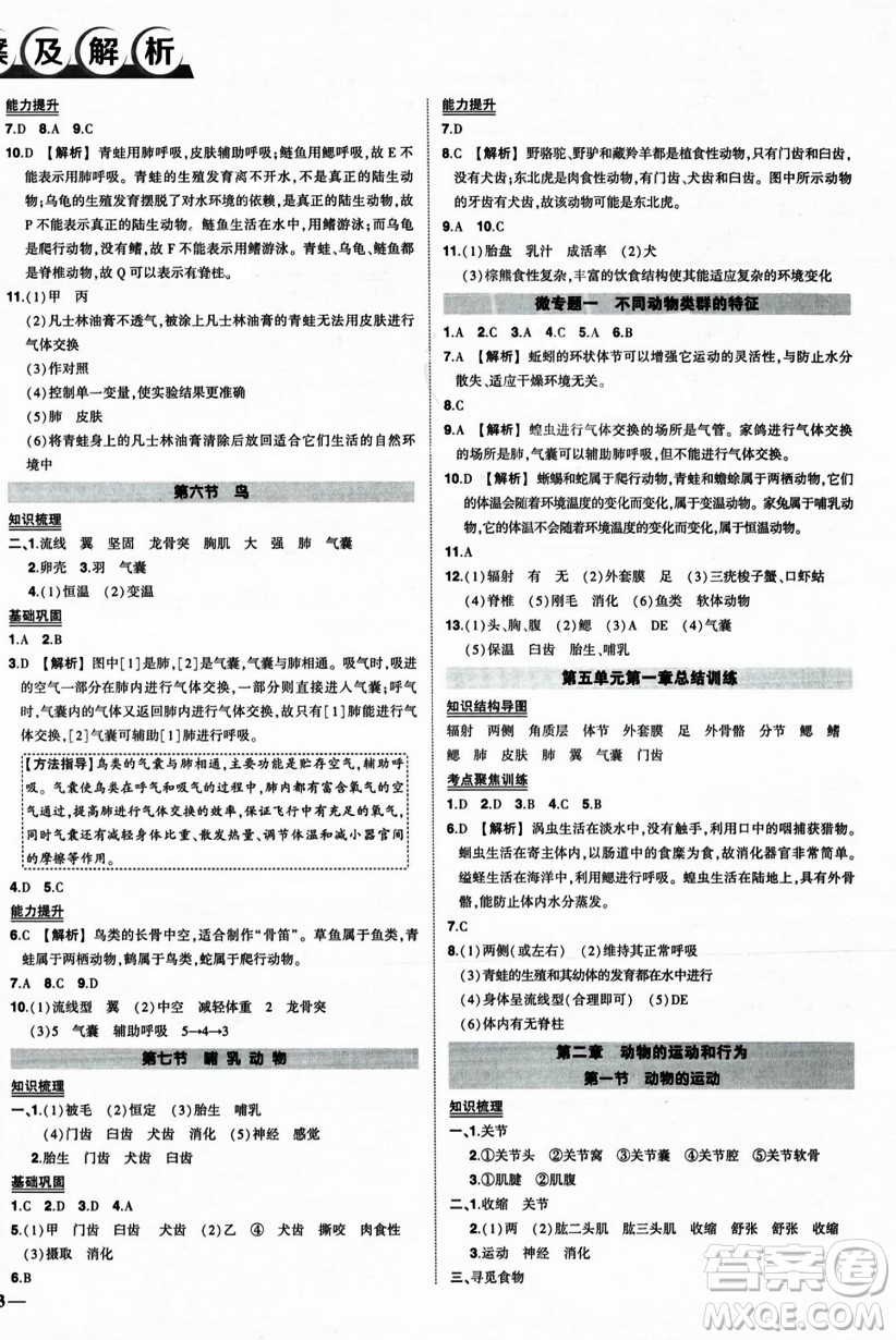 吉林教育出版社2023年秋狀元成才路創(chuàng)優(yōu)作業(yè)八年級(jí)生物上冊(cè)人教版答案