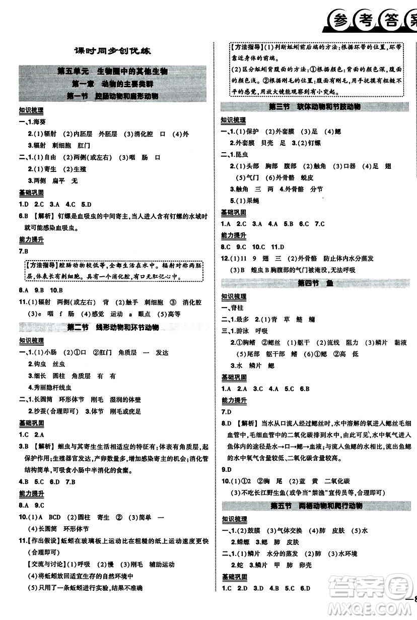 吉林教育出版社2023年秋狀元成才路創(chuàng)優(yōu)作業(yè)八年級(jí)生物上冊(cè)人教版答案