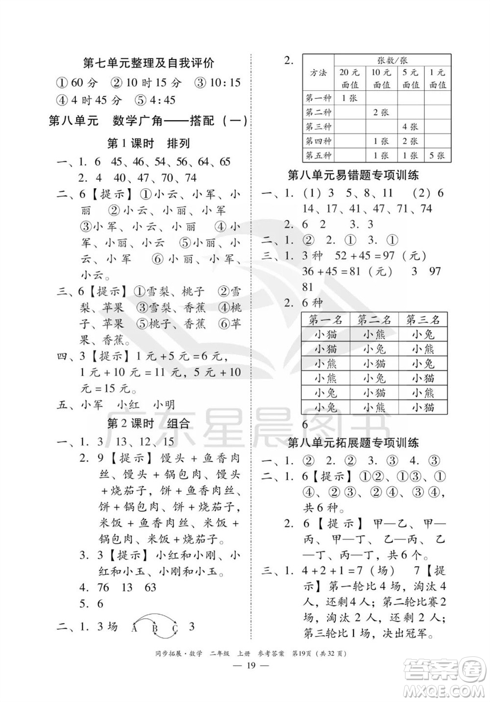 華南理工大學(xué)出版社2023年秋同步拓展二年級數(shù)學(xué)上冊人教版參考答案