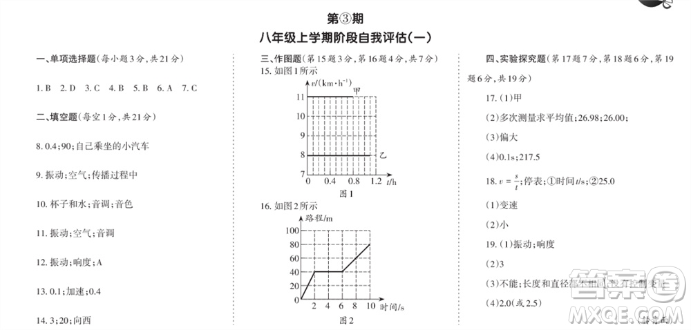 學(xué)習(xí)方法報(bào)2023-2024學(xué)年八年級(jí)物理上冊(cè)人教廣東版①-③期小報(bào)參考答案