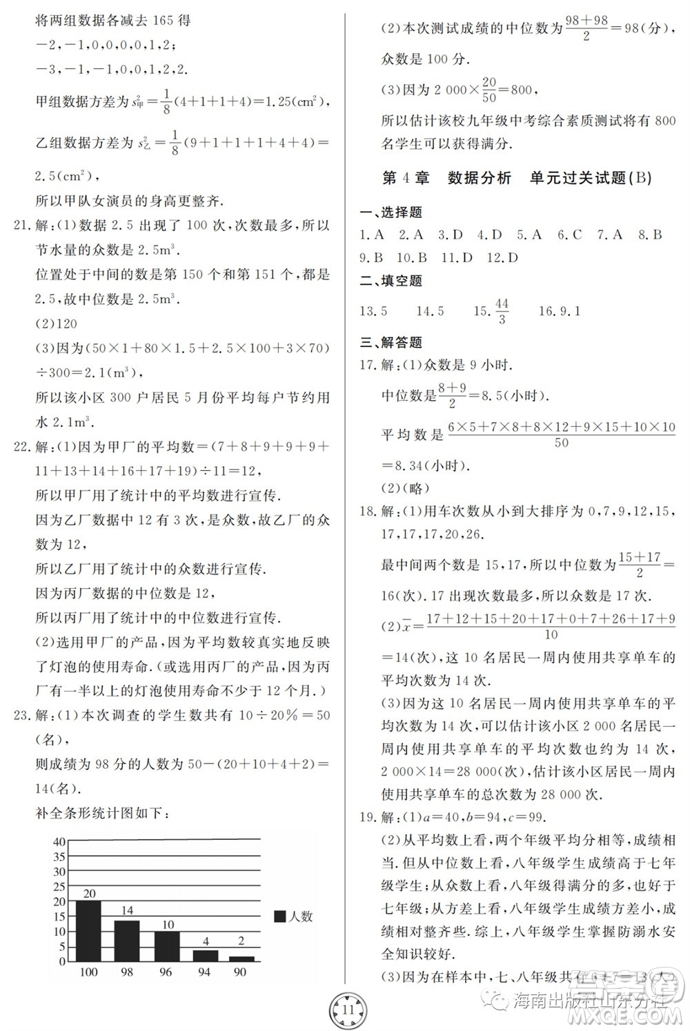 山東人民出版社2023年秋同步練習(xí)冊(cè)分層檢測(cè)卷八年級(jí)數(shù)學(xué)上冊(cè)人教版參考答案