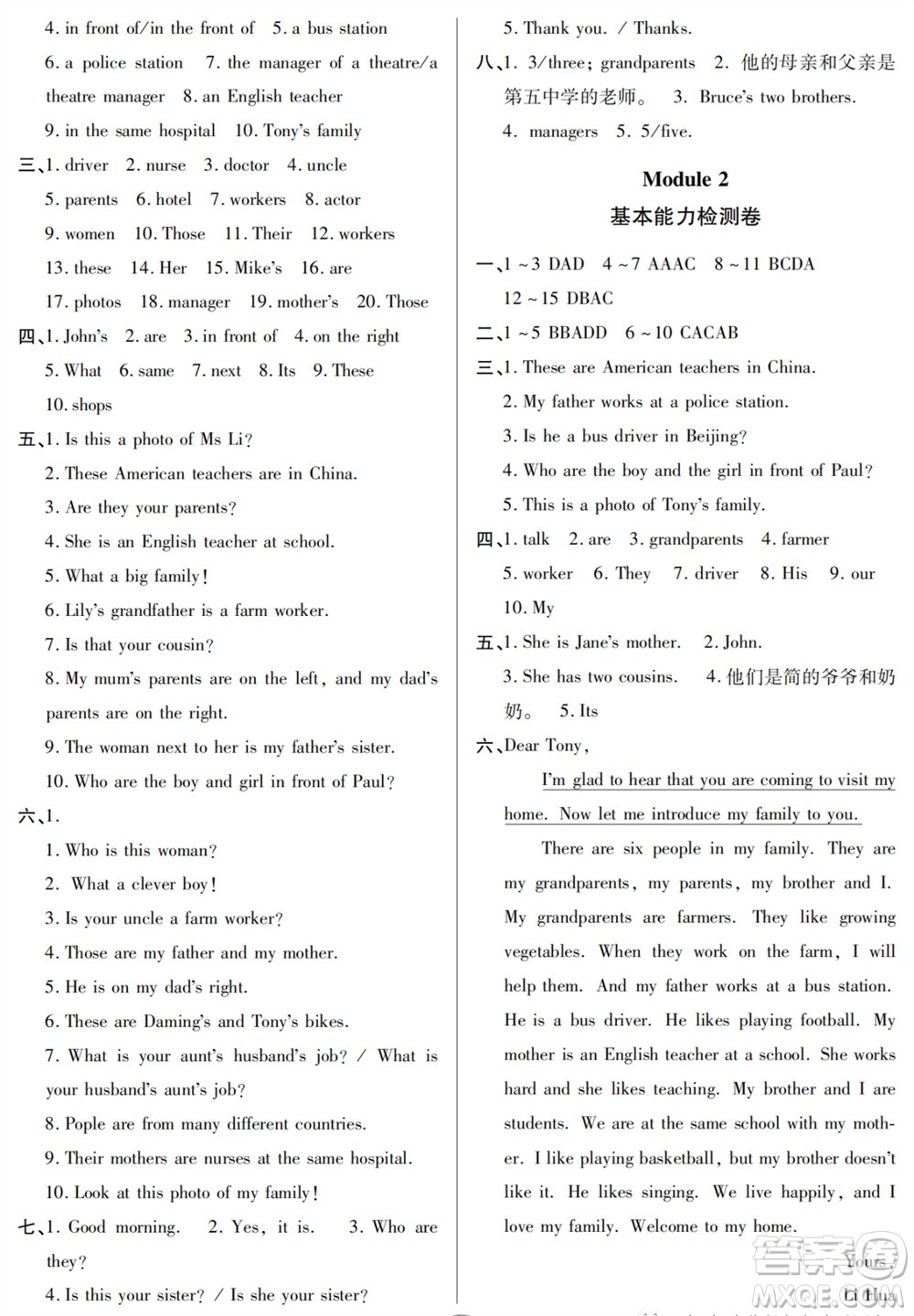 山東人民出版社2023年秋同步練習(xí)冊(cè)分層檢測卷七年級(jí)英語上冊(cè)人教版參考答案