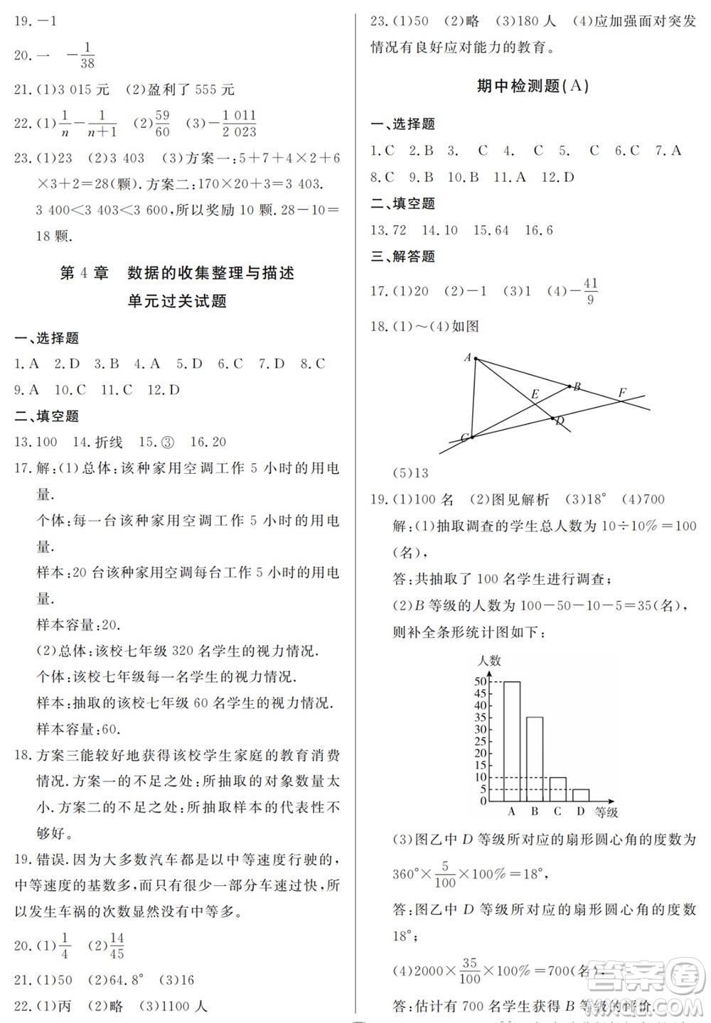 山東人民出版社2023年秋同步練習冊分層檢測卷七年級數(shù)學上冊人教版參考答案