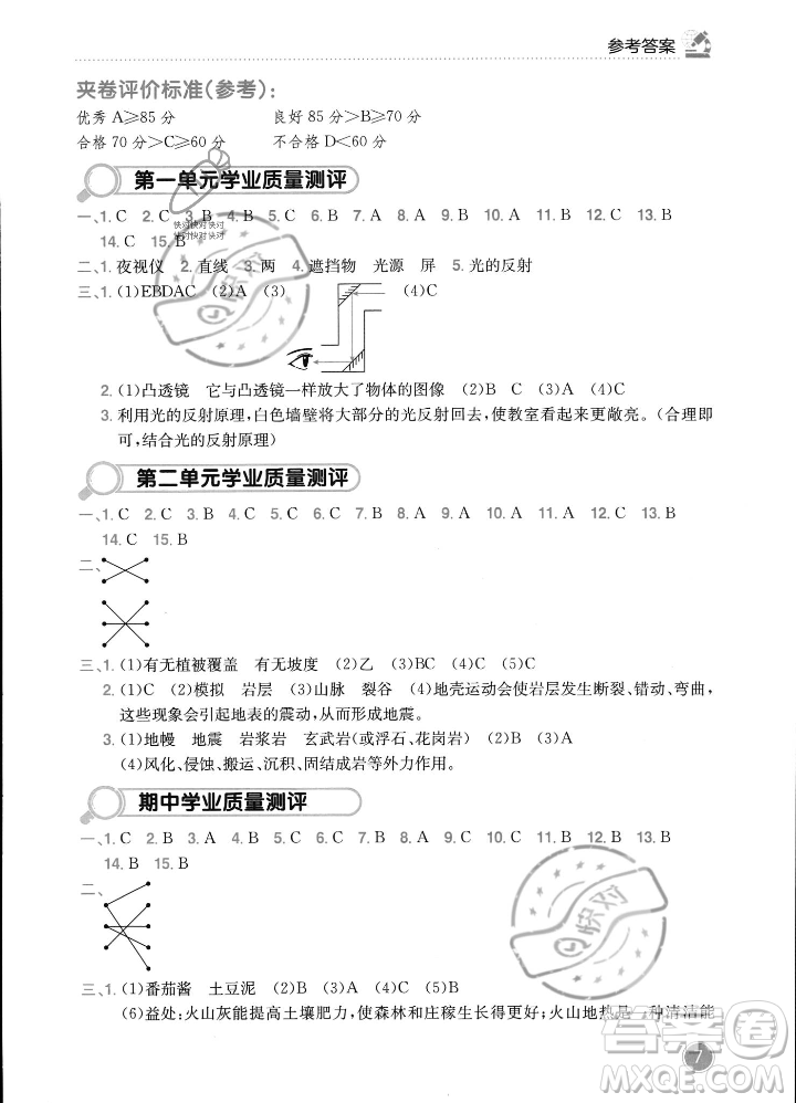 龍門書局2023年秋黃岡小狀元作業(yè)本五年級科學(xué)上冊教科版答案