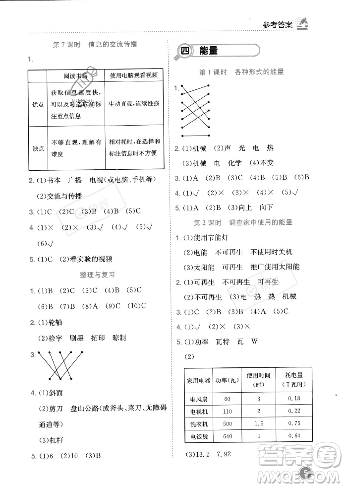 龍門書局2023年秋黃岡小狀元作業(yè)本六年級科學(xué)上冊教科版答案