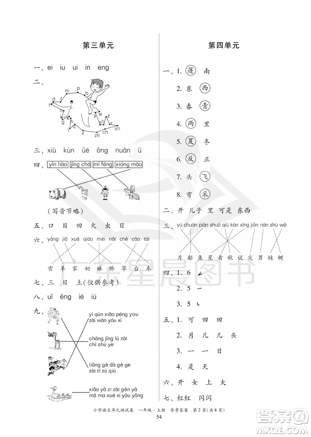 華南理工大學(xué)出版社2023年秋小學(xué)語文單元測試卷一年級(jí)上冊(cè)統(tǒng)編版參考答案