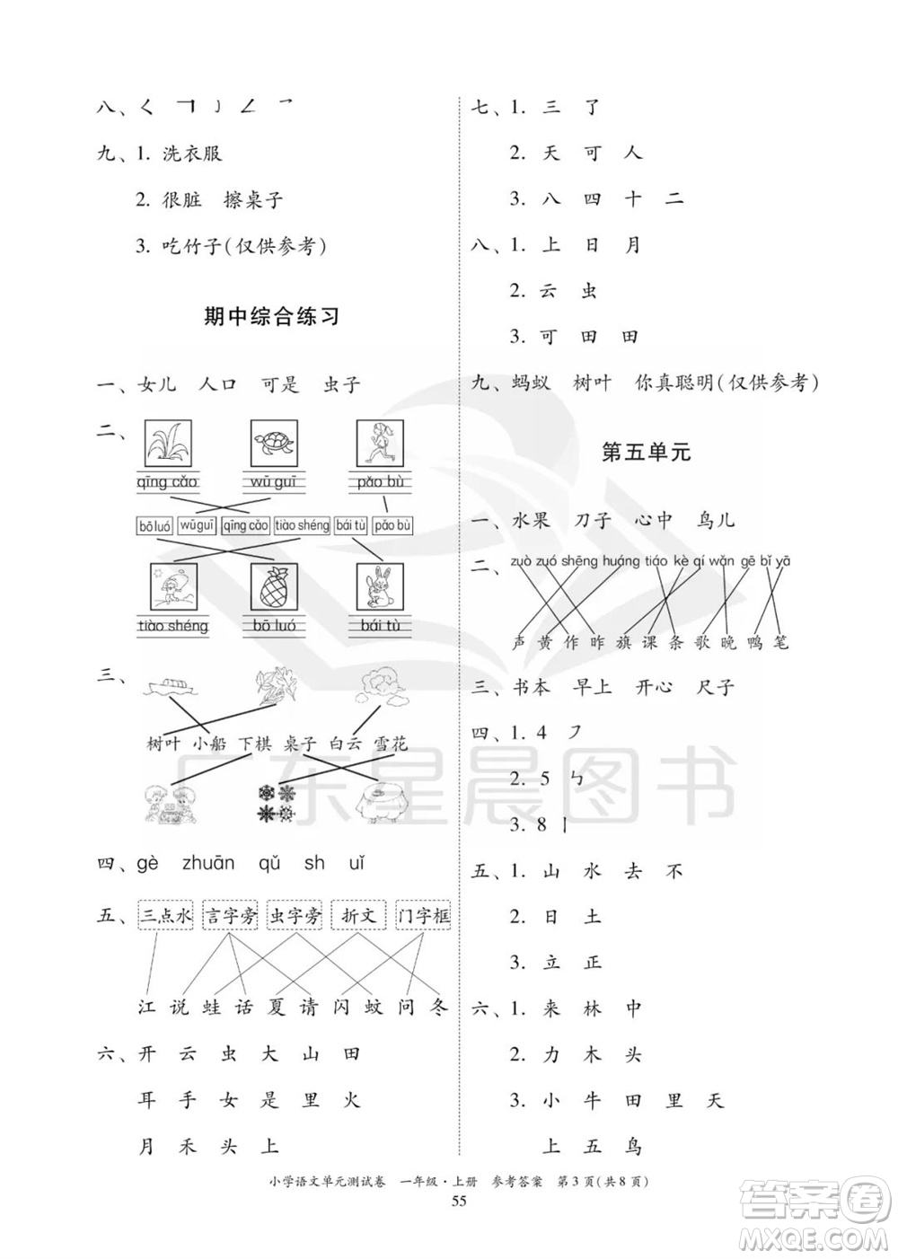 華南理工大學(xué)出版社2023年秋小學(xué)語文單元測試卷一年級(jí)上冊(cè)統(tǒng)編版參考答案