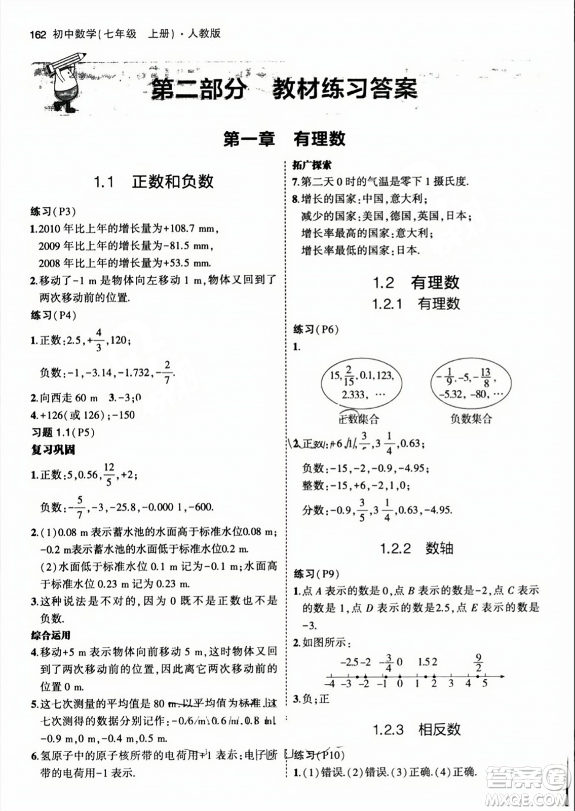 人民教育出版社2023年秋課本教材七年級數(shù)學(xué)上冊人教版答案