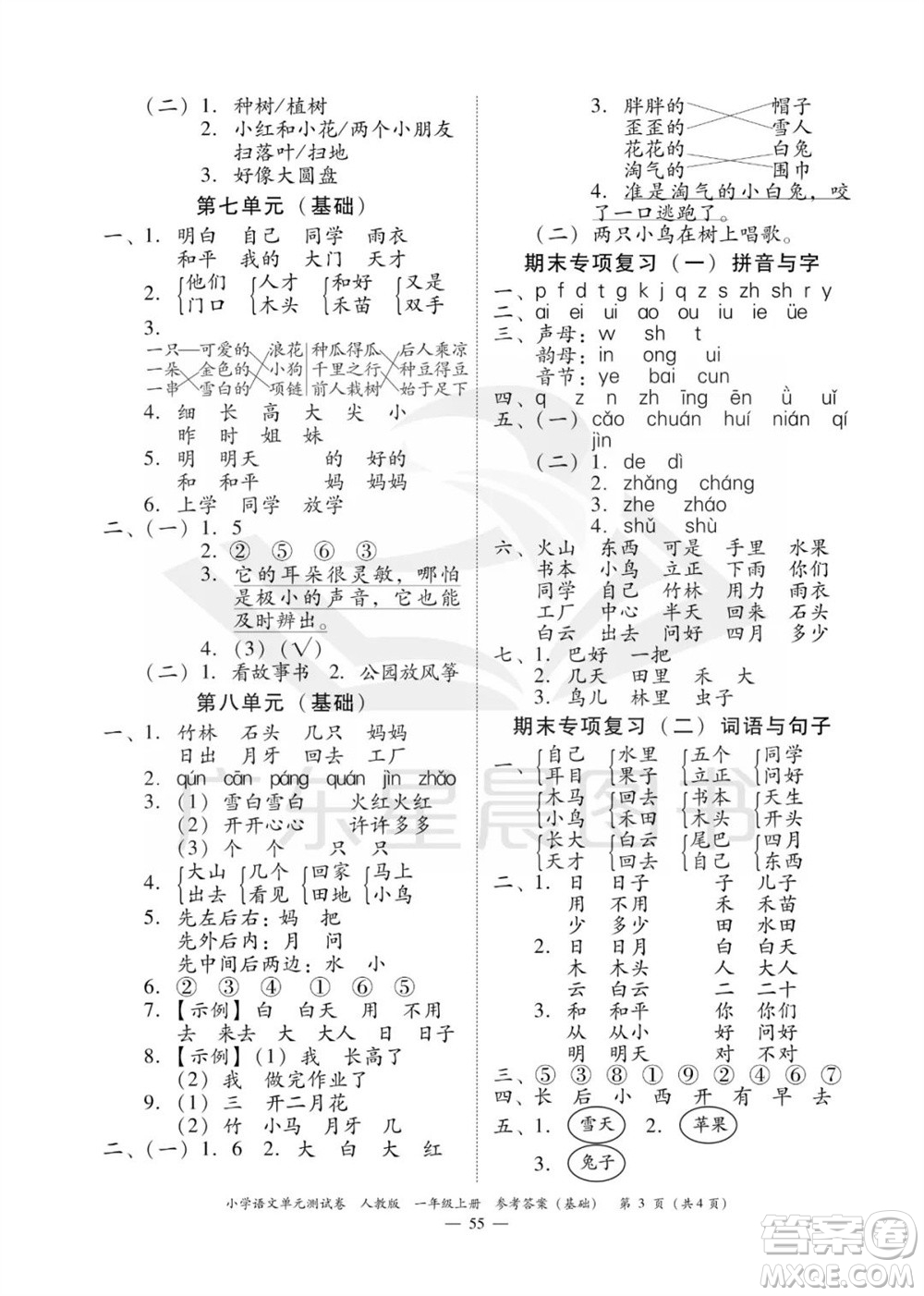 廣東人民出版社2023年秋小學(xué)語文單元測(cè)試卷一年級(jí)上冊(cè)人教版佛山專版參考答案