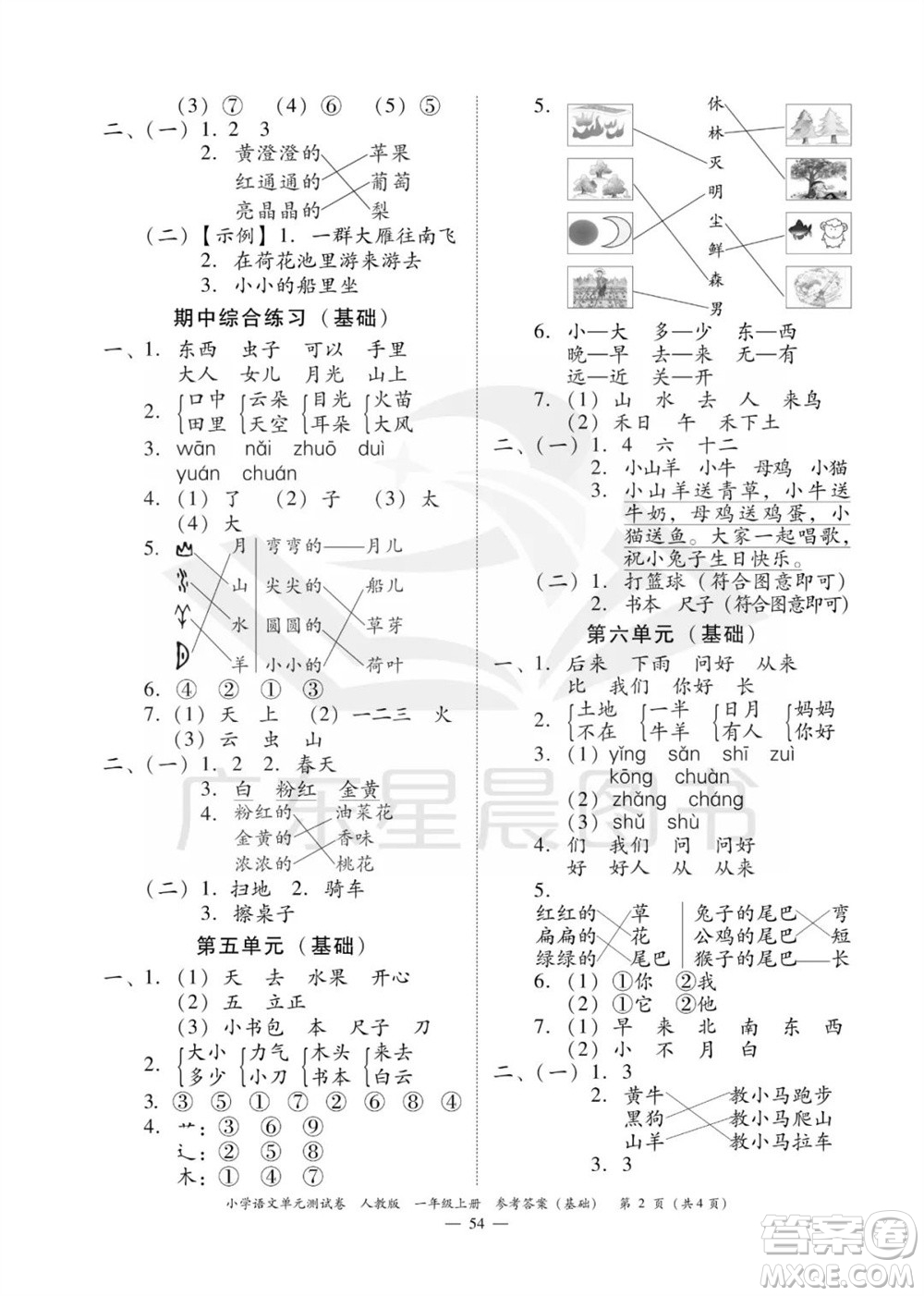 廣東人民出版社2023年秋小學(xué)語文單元測(cè)試卷一年級(jí)上冊(cè)人教版佛山專版參考答案