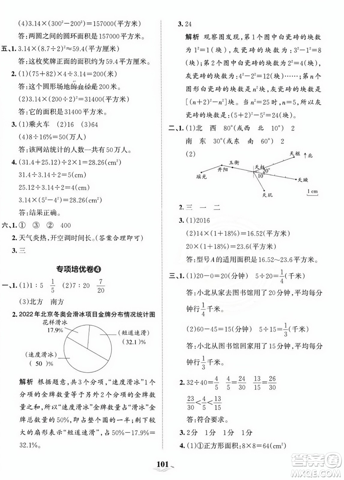 江西人民出版社2023年秋王朝霞培優(yōu)100分六年級數(shù)學(xué)上冊人教版答案