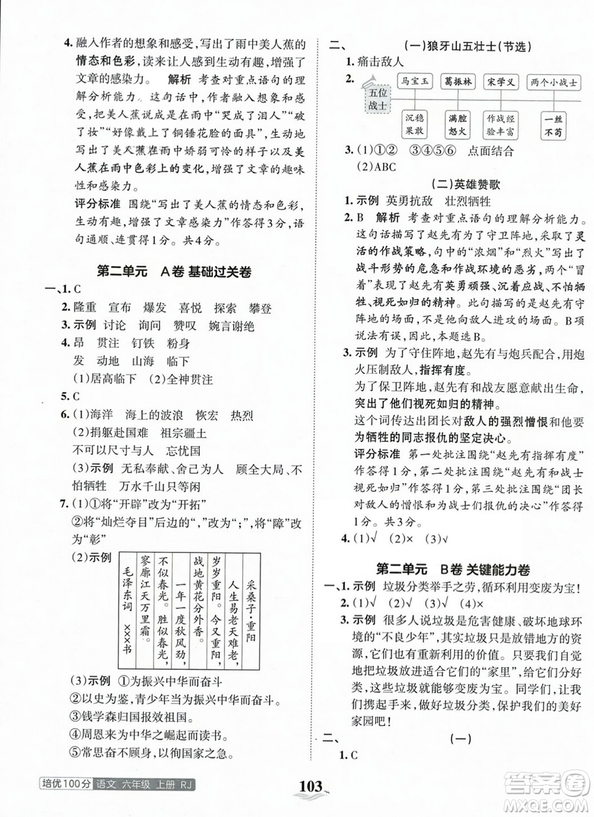 江西人民出版社2023年秋王朝霞培優(yōu)100分六年級(jí)語(yǔ)文上冊(cè)人教版答案