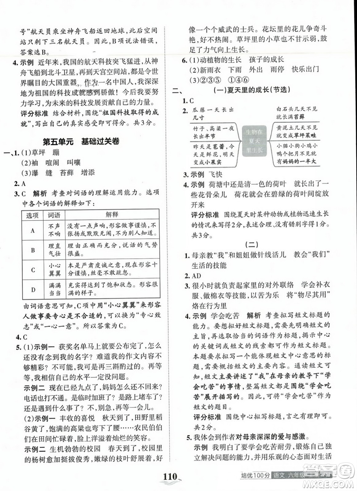 江西人民出版社2023年秋王朝霞培優(yōu)100分六年級(jí)語(yǔ)文上冊(cè)人教版答案