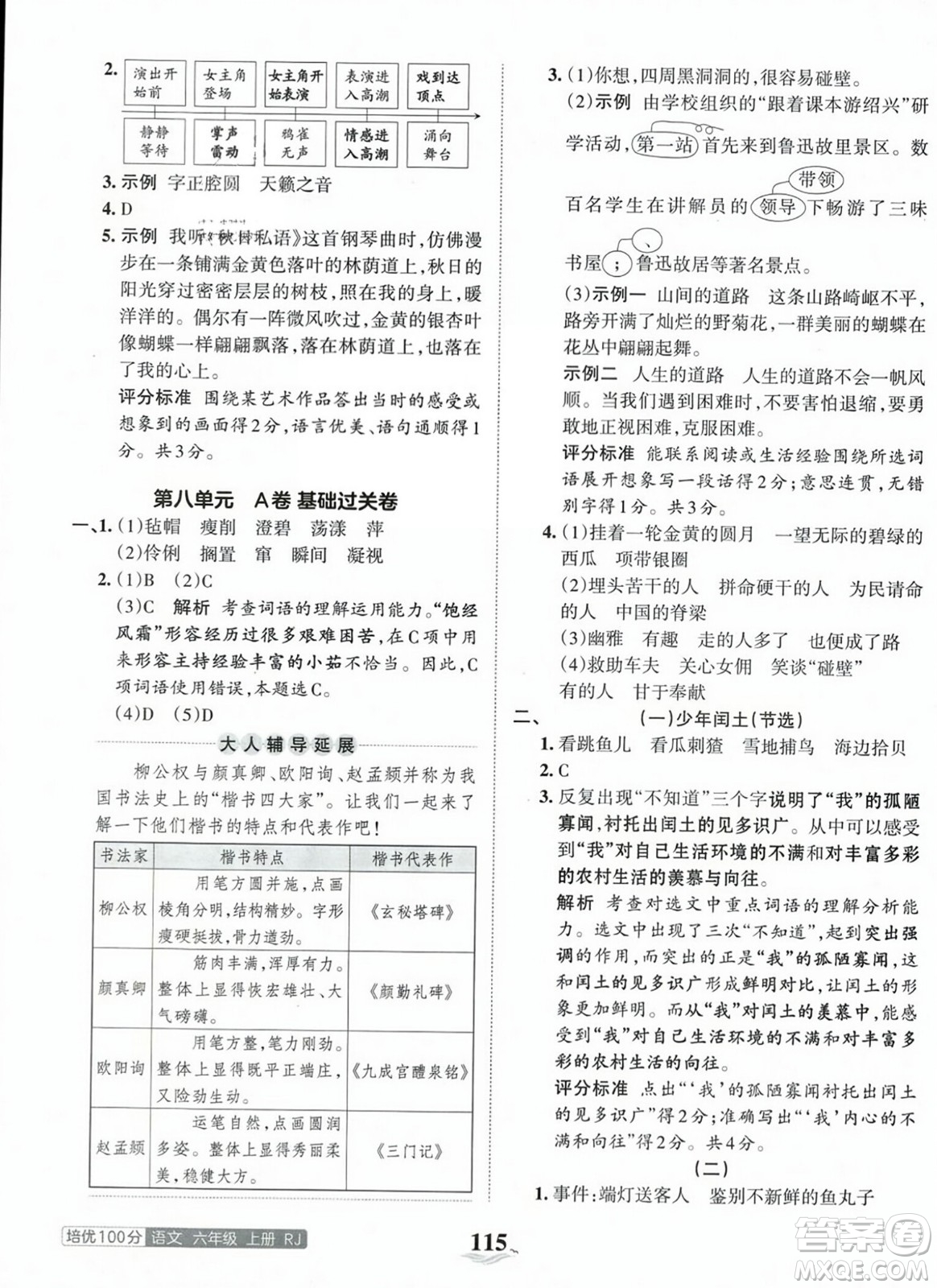 江西人民出版社2023年秋王朝霞培優(yōu)100分六年級(jí)語(yǔ)文上冊(cè)人教版答案