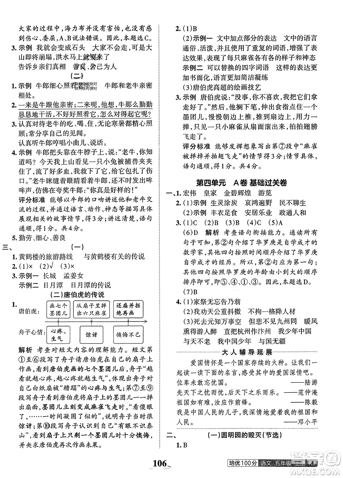 江西人民出版社2023年秋王朝霞培優(yōu)100分五年級(jí)語(yǔ)文上冊(cè)人教版答案