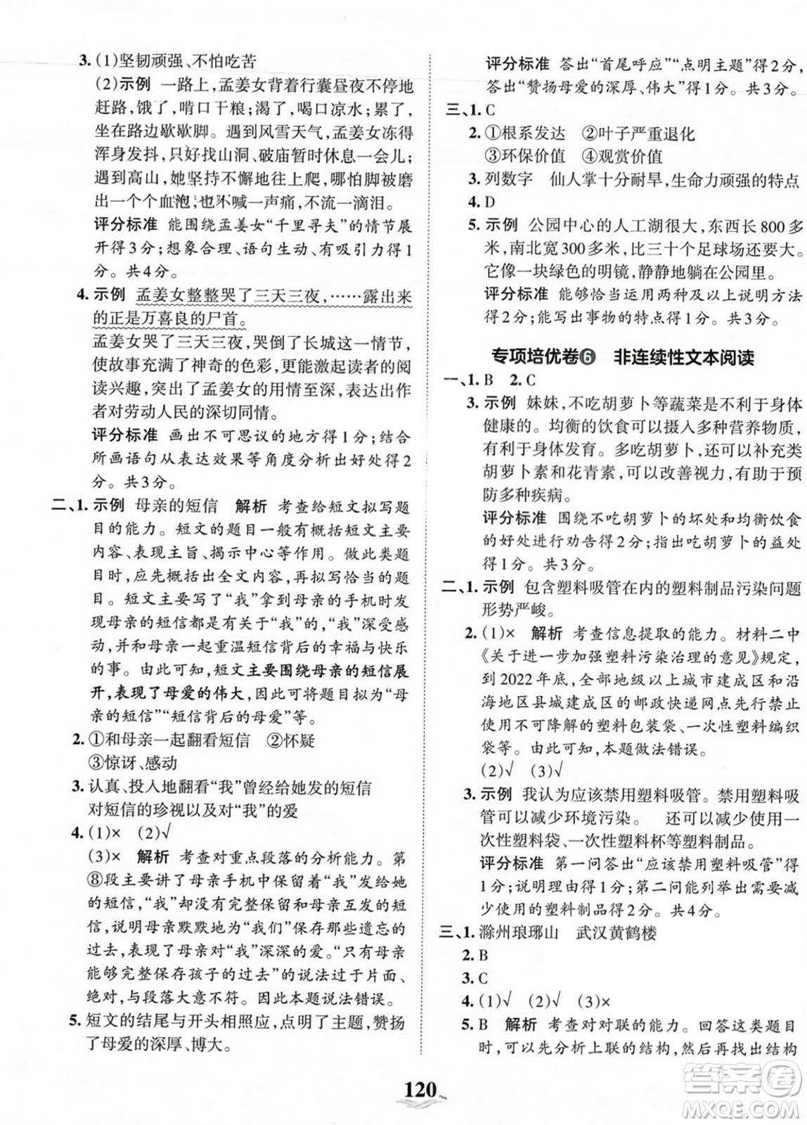 江西人民出版社2023年秋王朝霞培優(yōu)100分五年級(jí)語(yǔ)文上冊(cè)人教版答案