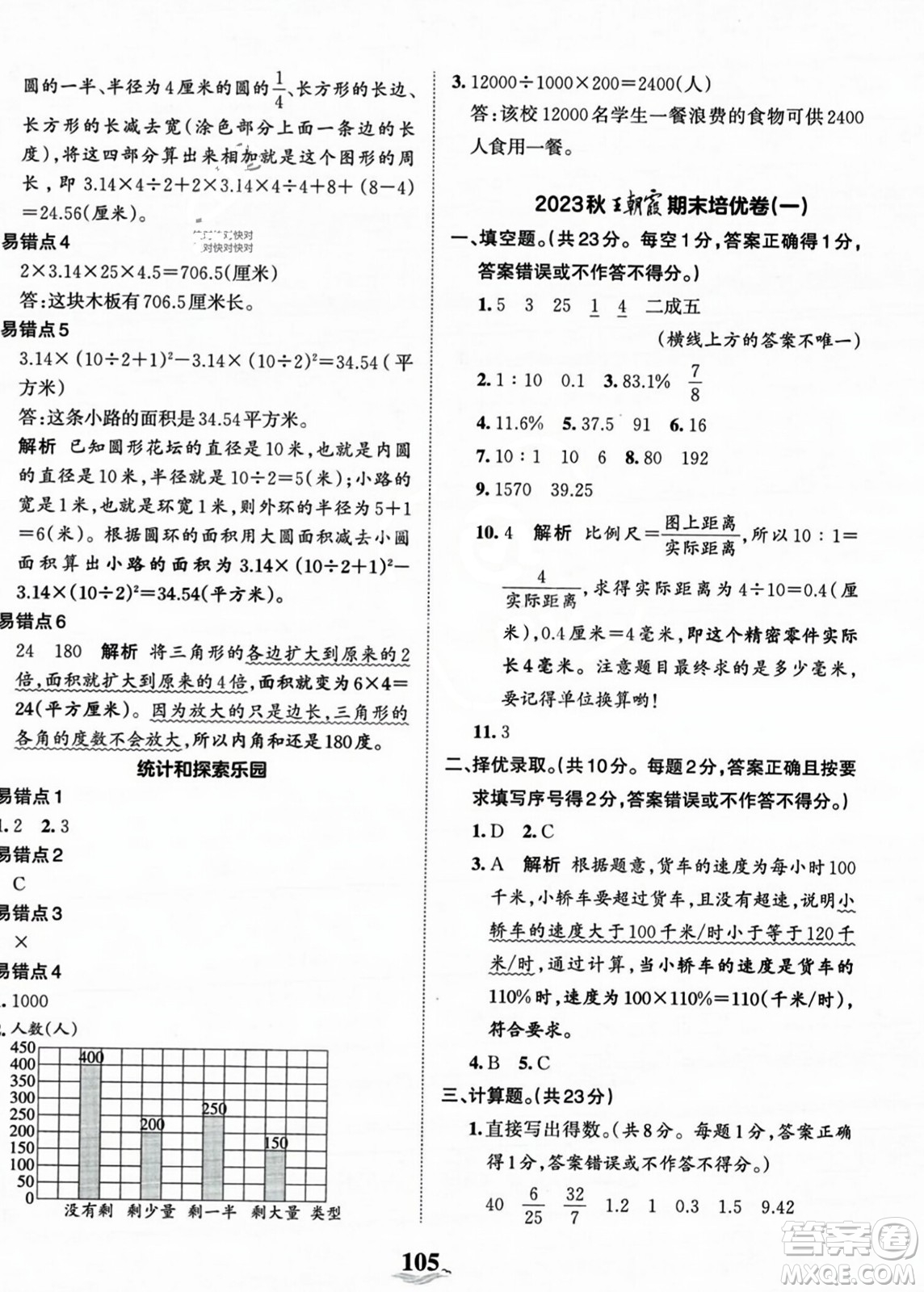 江西人民出版社2023年秋王朝霞培優(yōu)100分六年級(jí)數(shù)學(xué)上冊(cè)冀教版答案