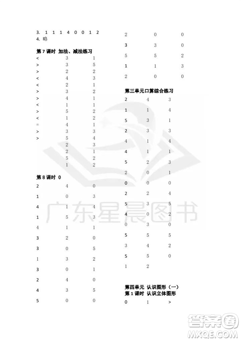 吉林出版集團(tuán)股份有限公司2023年秋小學(xué)數(shù)學(xué)口算速算心算一年級(jí)上冊(cè)人教版參考答案