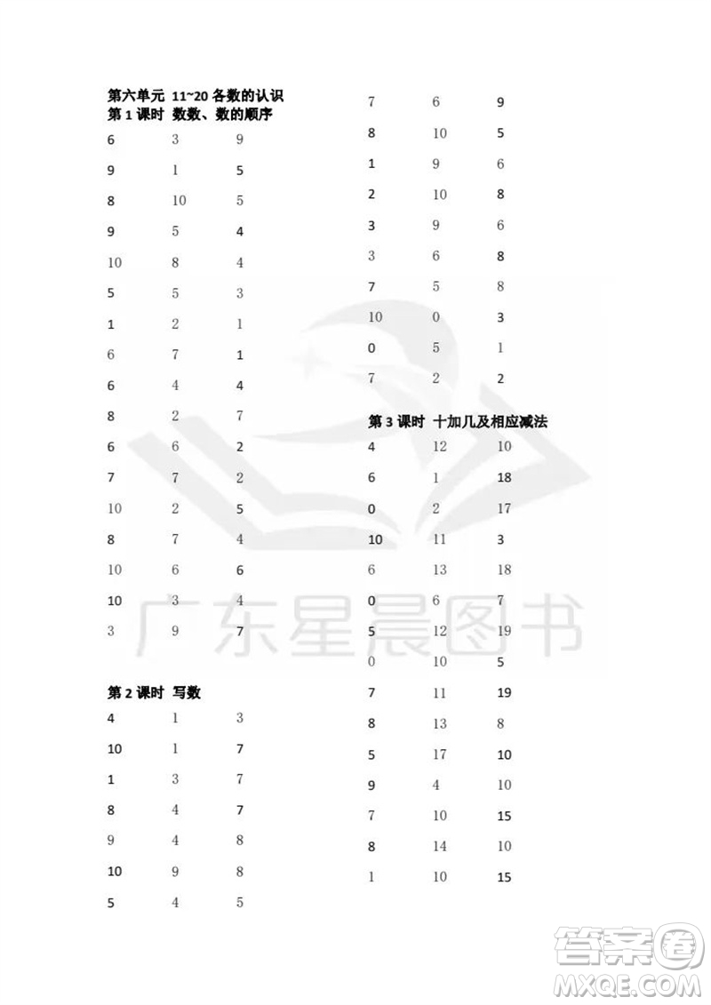 吉林出版集團(tuán)股份有限公司2023年秋小學(xué)數(shù)學(xué)口算速算心算一年級(jí)上冊(cè)人教版參考答案