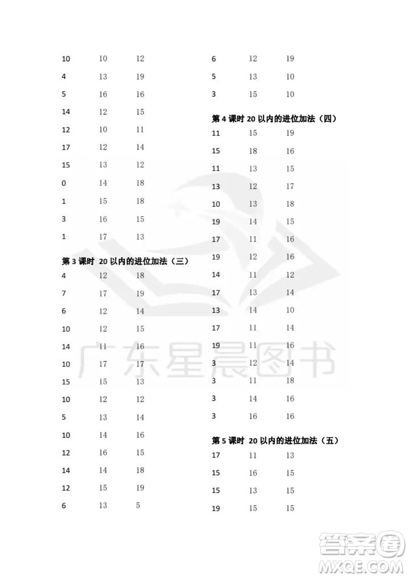 吉林出版集團(tuán)股份有限公司2023年秋小學(xué)數(shù)學(xué)口算速算心算一年級(jí)上冊(cè)人教版參考答案