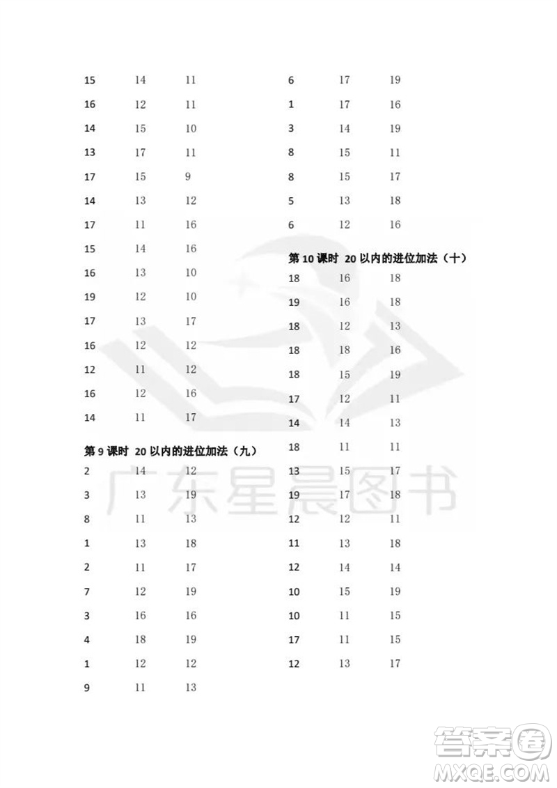 吉林出版集團(tuán)股份有限公司2023年秋小學(xué)數(shù)學(xué)口算速算心算一年級(jí)上冊(cè)人教版參考答案