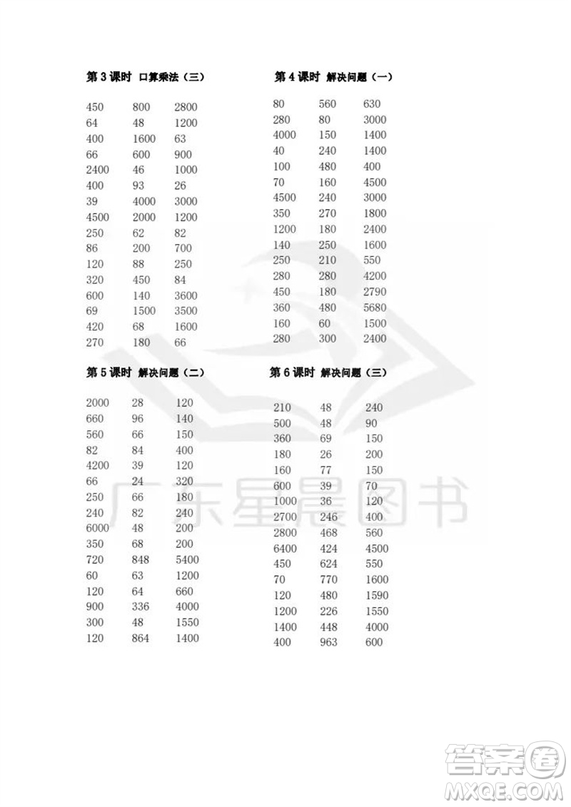 吉林出版集團(tuán)股份有限公司2023年秋小學(xué)數(shù)學(xué)口算速算心算三年級上冊人教版參考答案