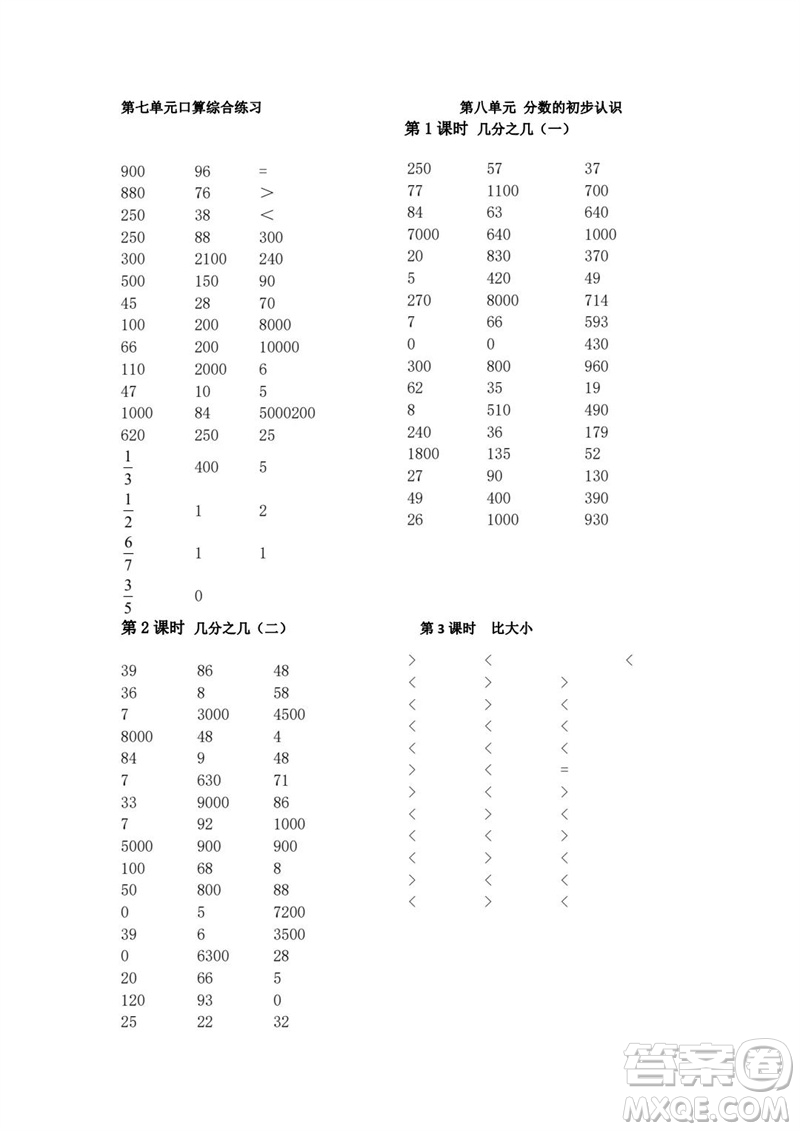 吉林出版集團(tuán)股份有限公司2023年秋小學(xué)數(shù)學(xué)口算速算心算三年級上冊人教版參考答案