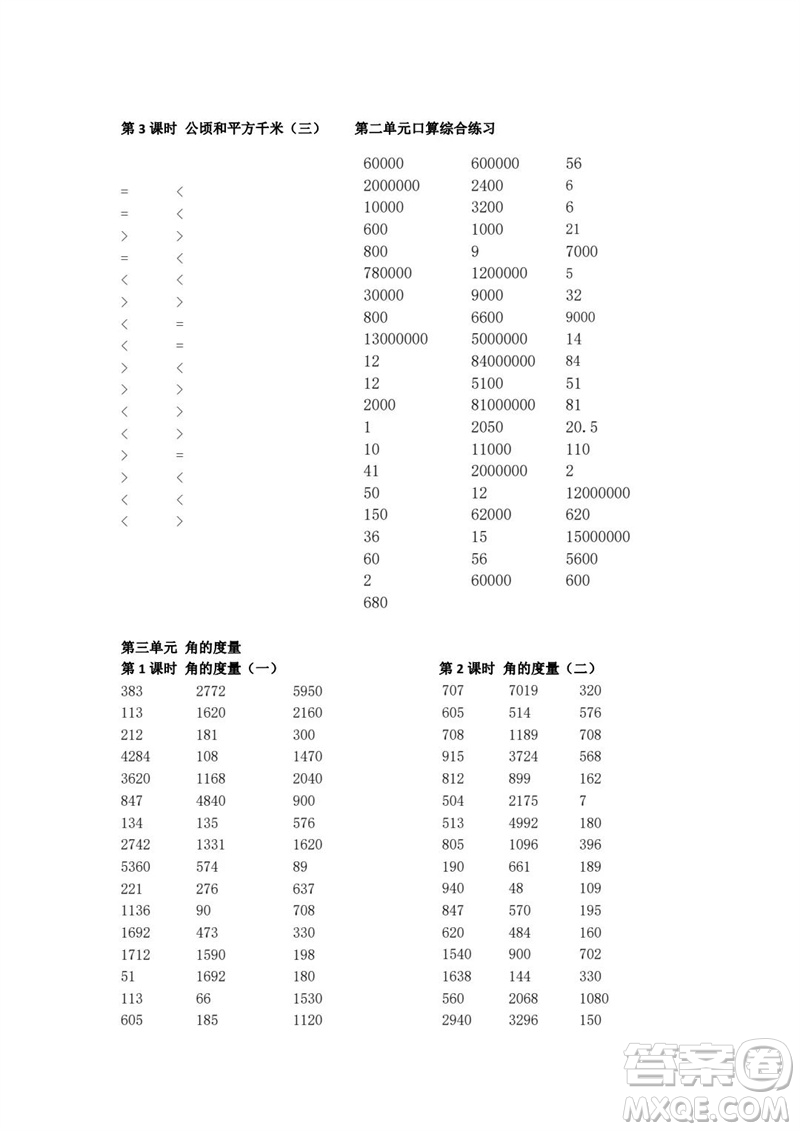 吉林出版集團股份有限公司2023年秋小學數學口算速算心算四年級上冊人教版參考答案