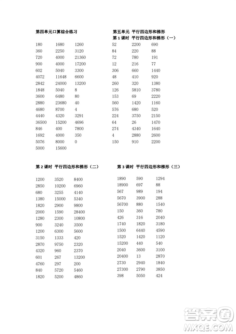 吉林出版集團股份有限公司2023年秋小學數學口算速算心算四年級上冊人教版參考答案