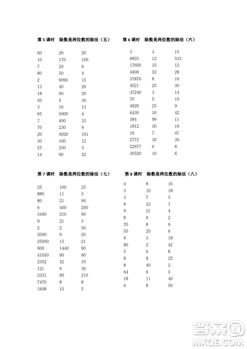 吉林出版集團股份有限公司2023年秋小學數學口算速算心算四年級上冊人教版參考答案