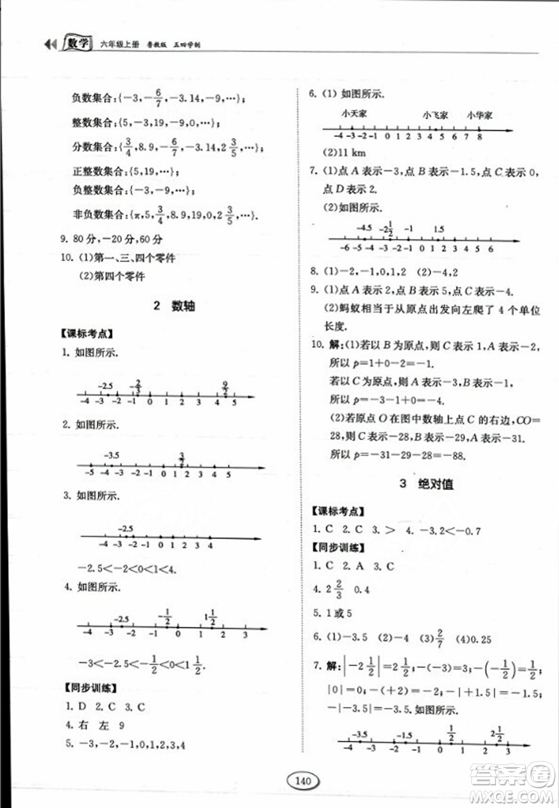 山東科學(xué)技術(shù)出版社2023年秋初中同步練習(xí)冊(cè)六年級(jí)數(shù)學(xué)上冊(cè)魯教版答案