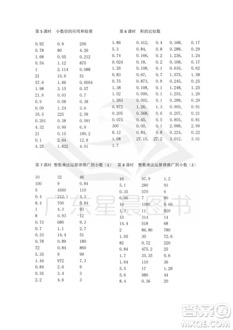 吉林出版集團(tuán)股份有限公司2023年秋小學(xué)數(shù)學(xué)口算速算心算五年級(jí)上冊(cè)人教版參考答案